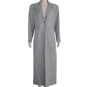 Long Gray Notched Collared Suit Coat Office‎ Chic Sleek Fall Winter Suit Jacket